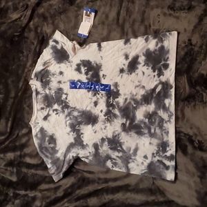 Acid-washed grey and white, large T-shirt.